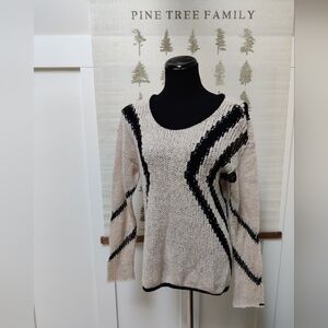 Dex Cream and Black Striped Scoop Neck Sweater